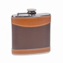 Load image into Gallery viewer, 6 OZ 2 TONE LEATHER STAINLESS STEEL FLASK
