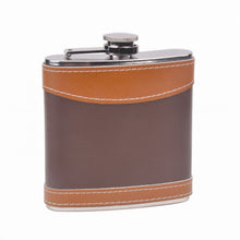 Load image into Gallery viewer, 6 OZ 2 TONE LEATHER STAINLESS STEEL FLASK