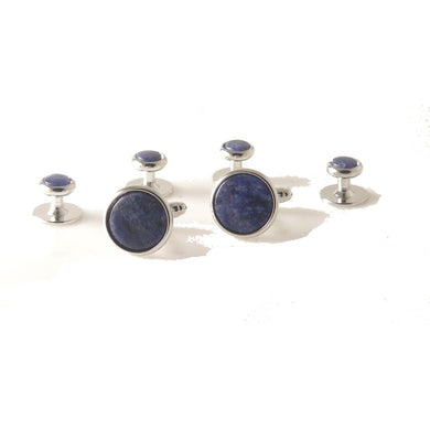 CLASSIC SILVER ROUND STUD SET WITH SODALITE New Orleans Cufflinks