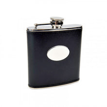 Load image into Gallery viewer, 6 OZ STAINLESS STEEL FLASK WITH BLACK MOC LEATHER