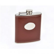Load image into Gallery viewer, 6 OZ STAINLESS STEEL FLASK WITH BROWN MOC LEATHER