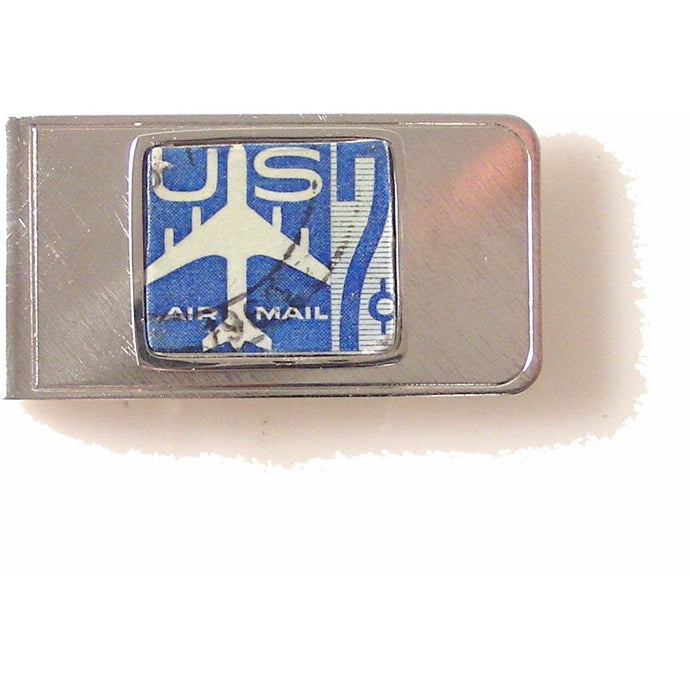 1958 US AIRMAIL POSTAGE STAMP MONEY CLIP New Orleans Cufflinks