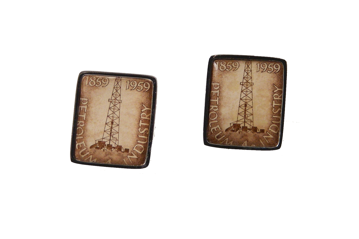 POSTAGE STAMP OIL RIG CUFFLINKS