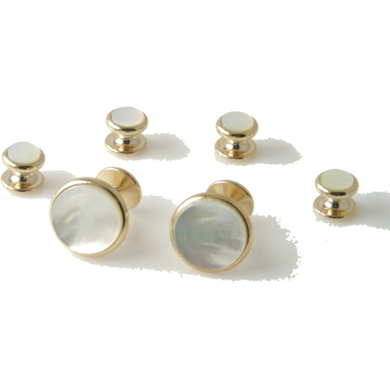 CLASSIC GOLD ROUND  STUD SET WITH MOTHER OF PEARL New Orleans Cufflinks