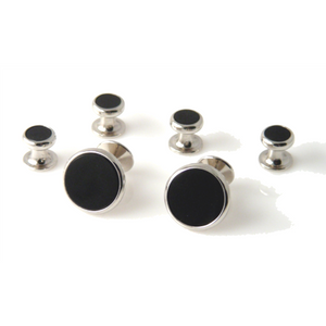 CLASSIC SILVER ROUND STUD SET WITH ONYX New Orleans Cufflinks