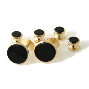 CLASSIC GOLD ROUND  STUD SET WITH ONYX New Orleans Cufflinks