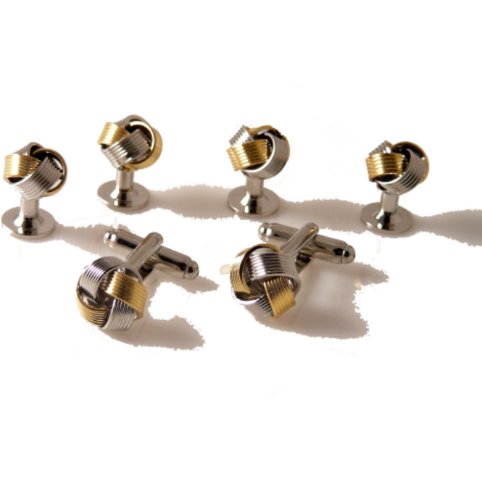 TWO TONE KNOT CUFFLINK AND TUXEDO  STUD SET