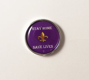 PURPLE AND GOLD FLEUR DI LIS STAY HOME SAVE LIVES PIN NEW ORLEANS CUFFLINKS