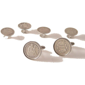 SEATED LIBERTY DIME CUFFLINK AND TUXEDO STUD SET New Orleans Cufflinks