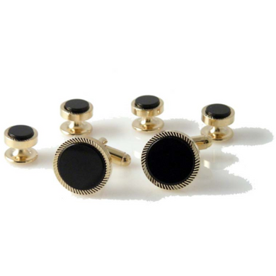 GOLD ROUND DIAMOND CUT STUD SET WITH ONYX New Orleans Cufflinks