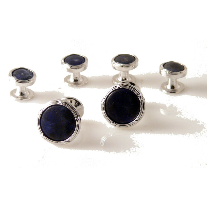 SILVER ANTIQUE BORDER STUD SET WITH SODALITE
