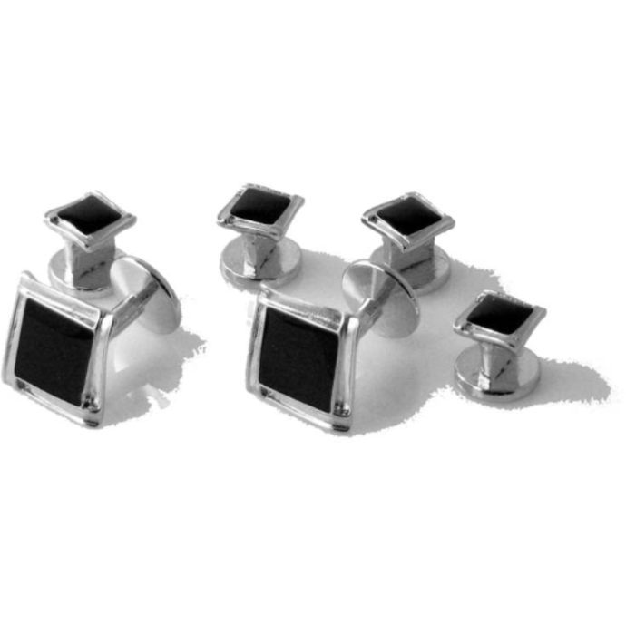 SILVER PICTURE FRAME CUFFLINK AND TUXEDO SET