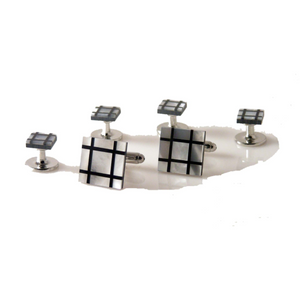 MOTHER OF PEARL AND ONXY PLAID MOSAIC STUD SET New Orleans Cufflinks
