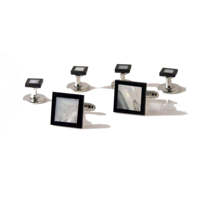 ONYX AND MOTHER OF PEARL SQUARE TARGET STUD SET New Orleans Cufflinks