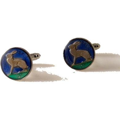 IRISH THREE PENCE HAND ENAMELED COIN CUFFLINKS New Orleans Cufflinks