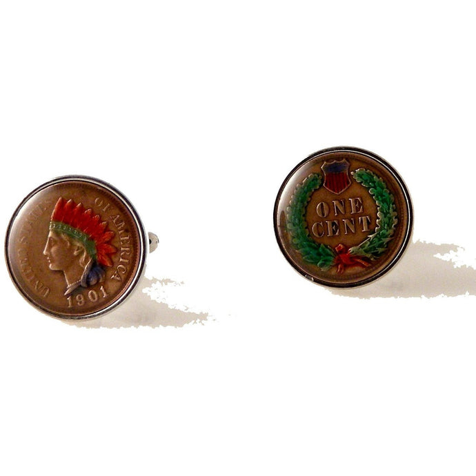 HAND PAINTED INDIAN HEAD PENNY CUFFLINKS New Orleans Cufflinks