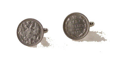 ROMANOV DYNASTY SILVER  15 KOPEK COIN CUFFLINKS NEW ORLEANS CUFFLINKS