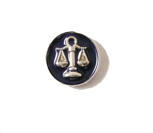 HAND ENAMELLED SCALES OF JUSTICE LAPEL PIN