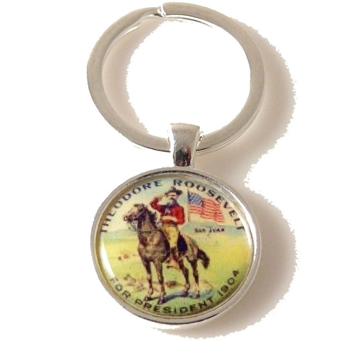 TEDDY ROOSEVELT CAMPAIGN BUTTON KEY RING